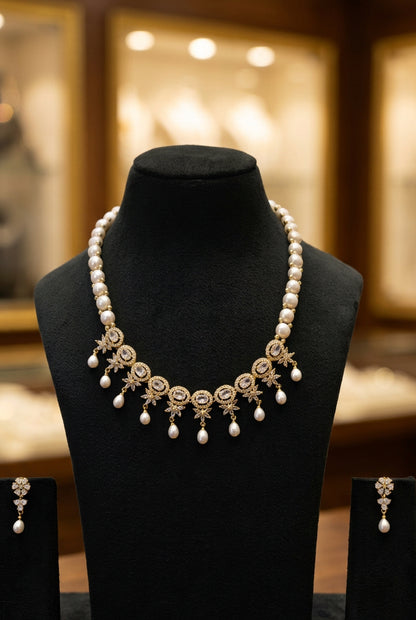 Button Pearls Necklace Set