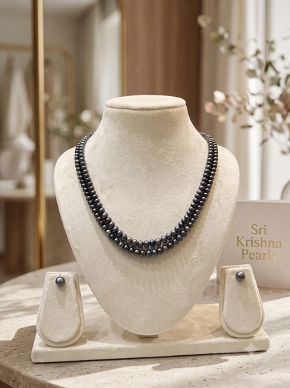 Gradient Pearls Necklace Black Hues Two Layers
