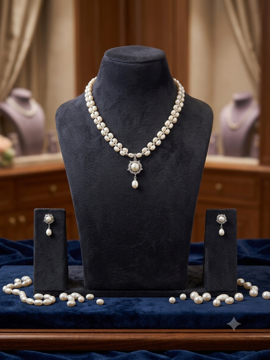 Blossom Double Layer Pearls Necklace Set