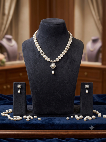 Blossom Double Layer Pearls Necklace Set