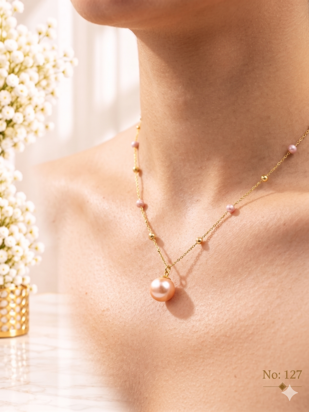 Aesthetic Pink Pearl Necklace Chain