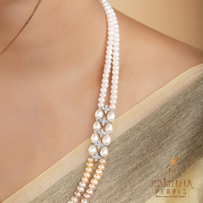 Elegant Pearl Necklace White & Pink