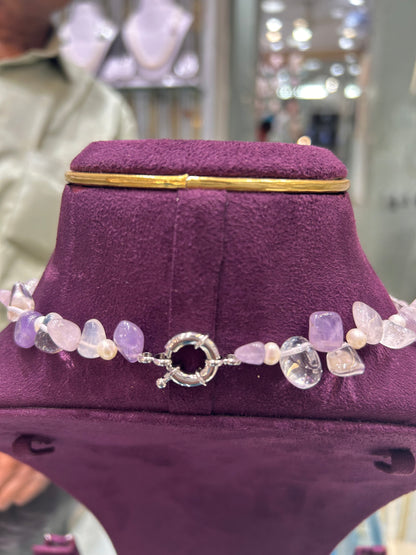 Bridal & Festive Amethyst Pearl Necklace | Handcrafted Statement Gemstone Jewelry