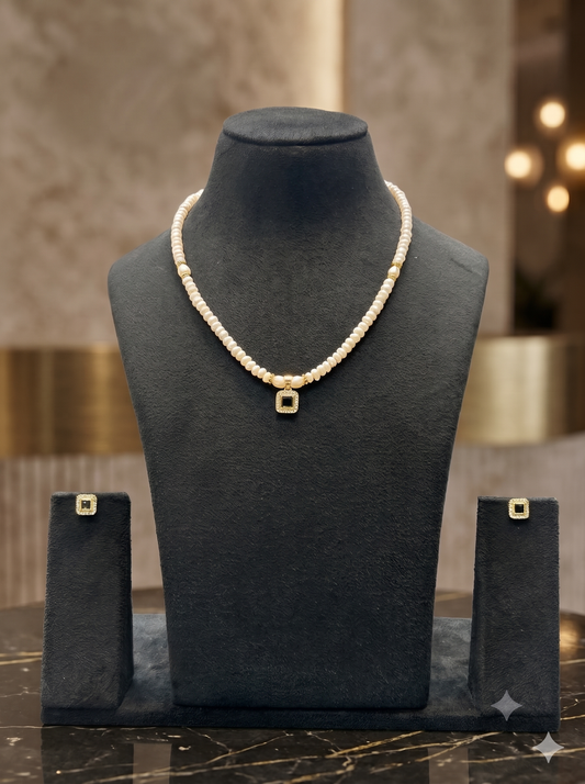 Adorable Single Row Pearls Necklace set