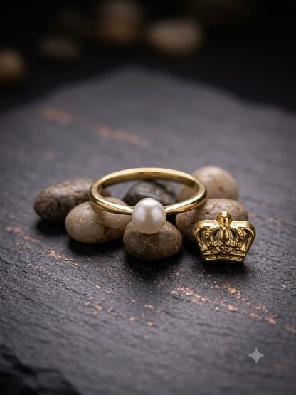 Classy White Pearl Studded Finger Ring Adjustable