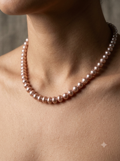 Dark Pink Lavender Mist 10mm Daily Wear Pearl Necklace