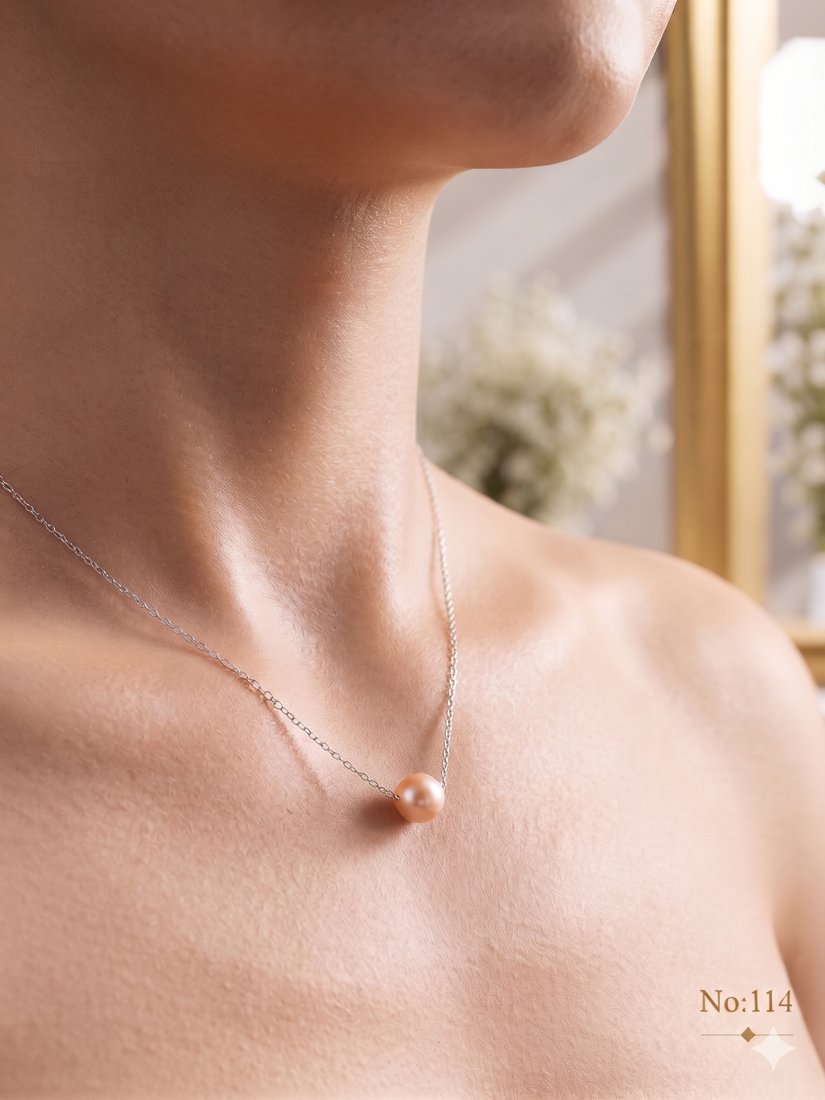 Elegant Peach Pink Pearl Adjustable Length Chain