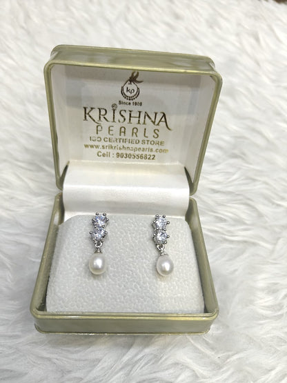 CZ Studded Real Pearl Drop Hanging