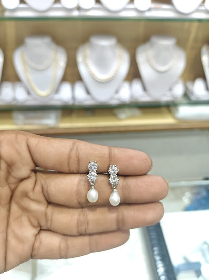 CZ Studded Real Pearl Drop Hanging