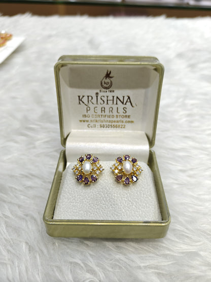 Real Pearl Amethyst Studds