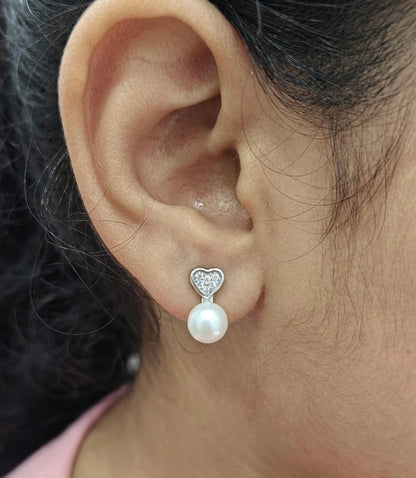 92.5 Silver Heart Shape Pearl Studded Combo Set ( Necklace Set With Ring )