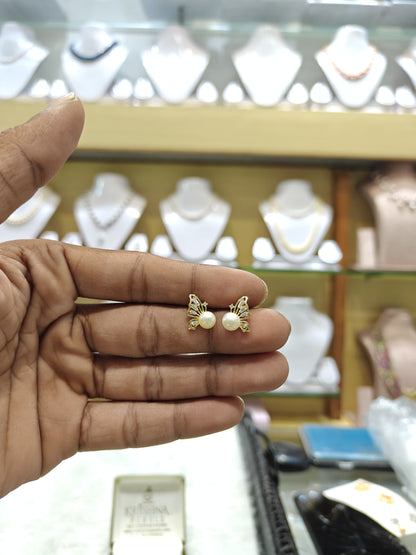 92.5 Silver Post Pin Cute Butterfly Pearl Studds
