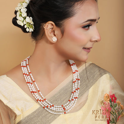 Classy Coral & Pearl Long Necklace