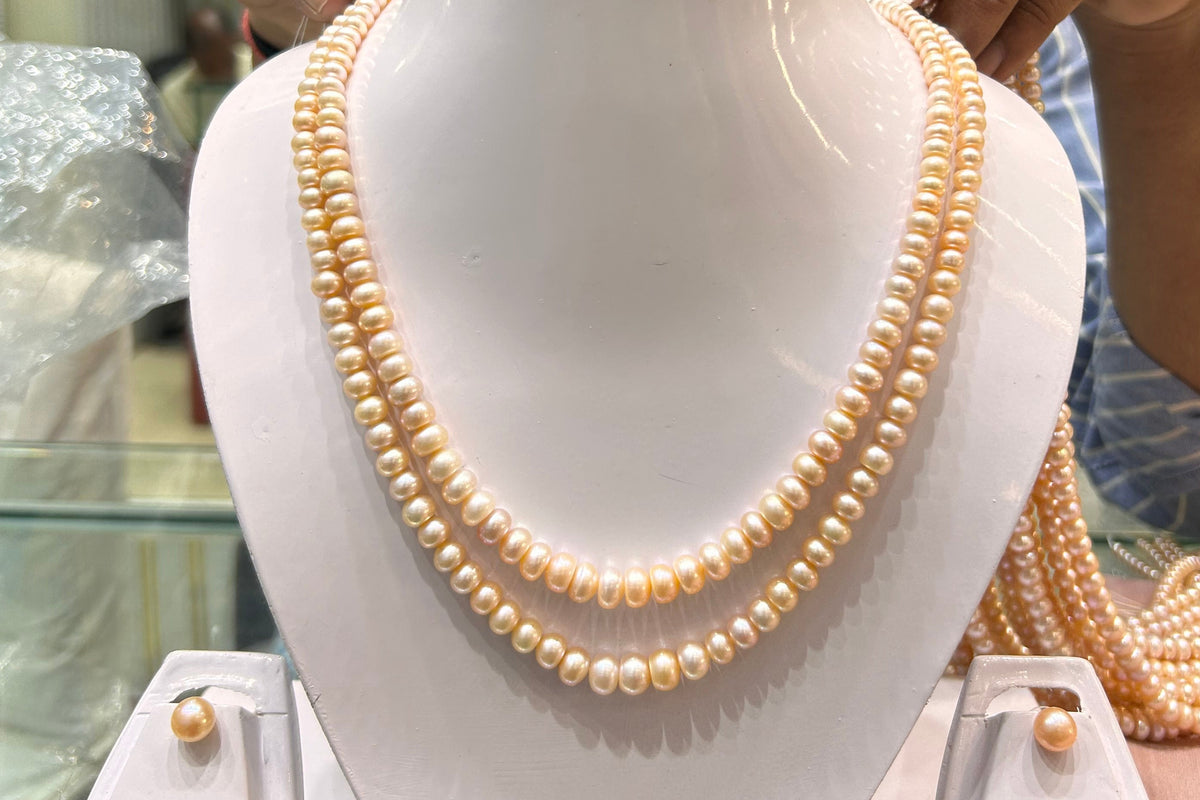 Graduated Two Layers Half Round Pink Pearls
