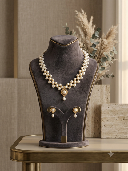 Blossom Button Pearls Necklace Set