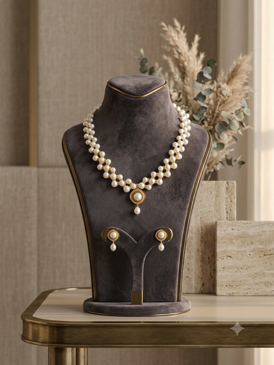 Blossom Button Pearls Necklace Set