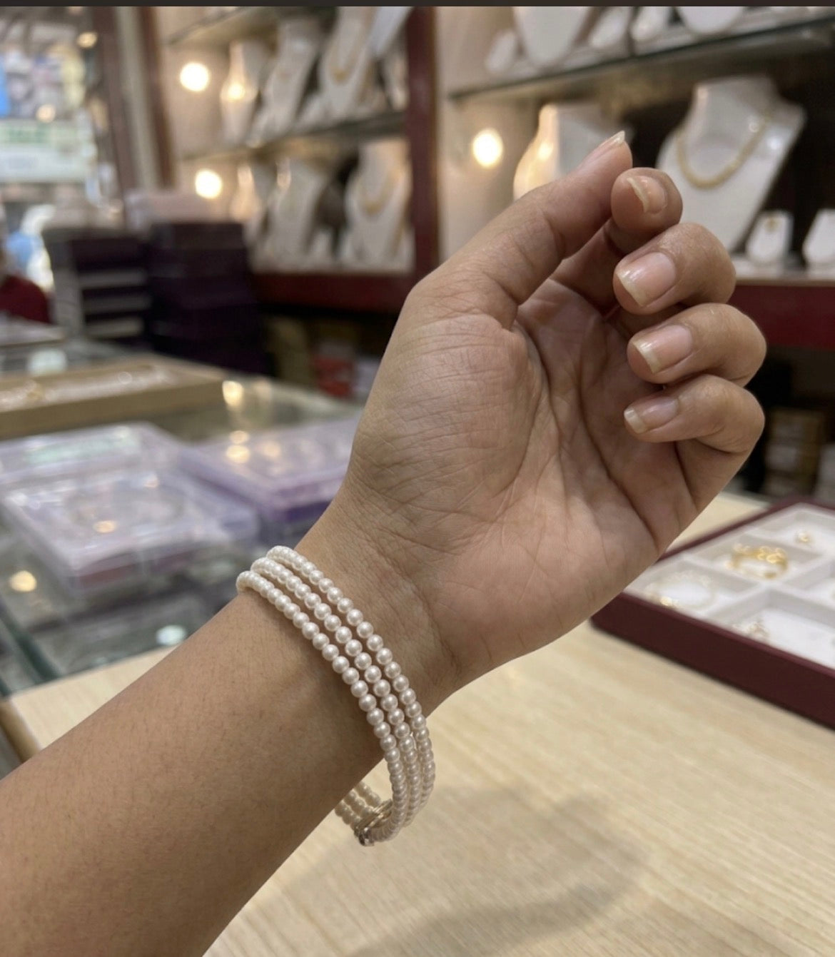 Small Round Pearls 3 Layered Bracelet