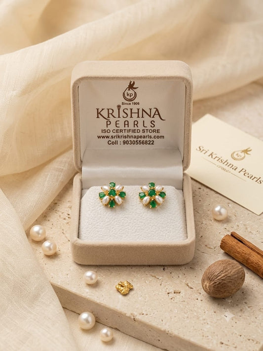 Emerald & Pearls Elegant Studds