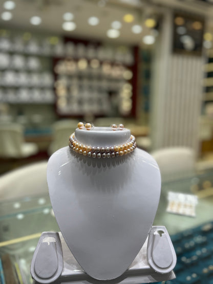 Two Layered Round Pearls Choker AAA Quality (2 Pair Matching Studds)