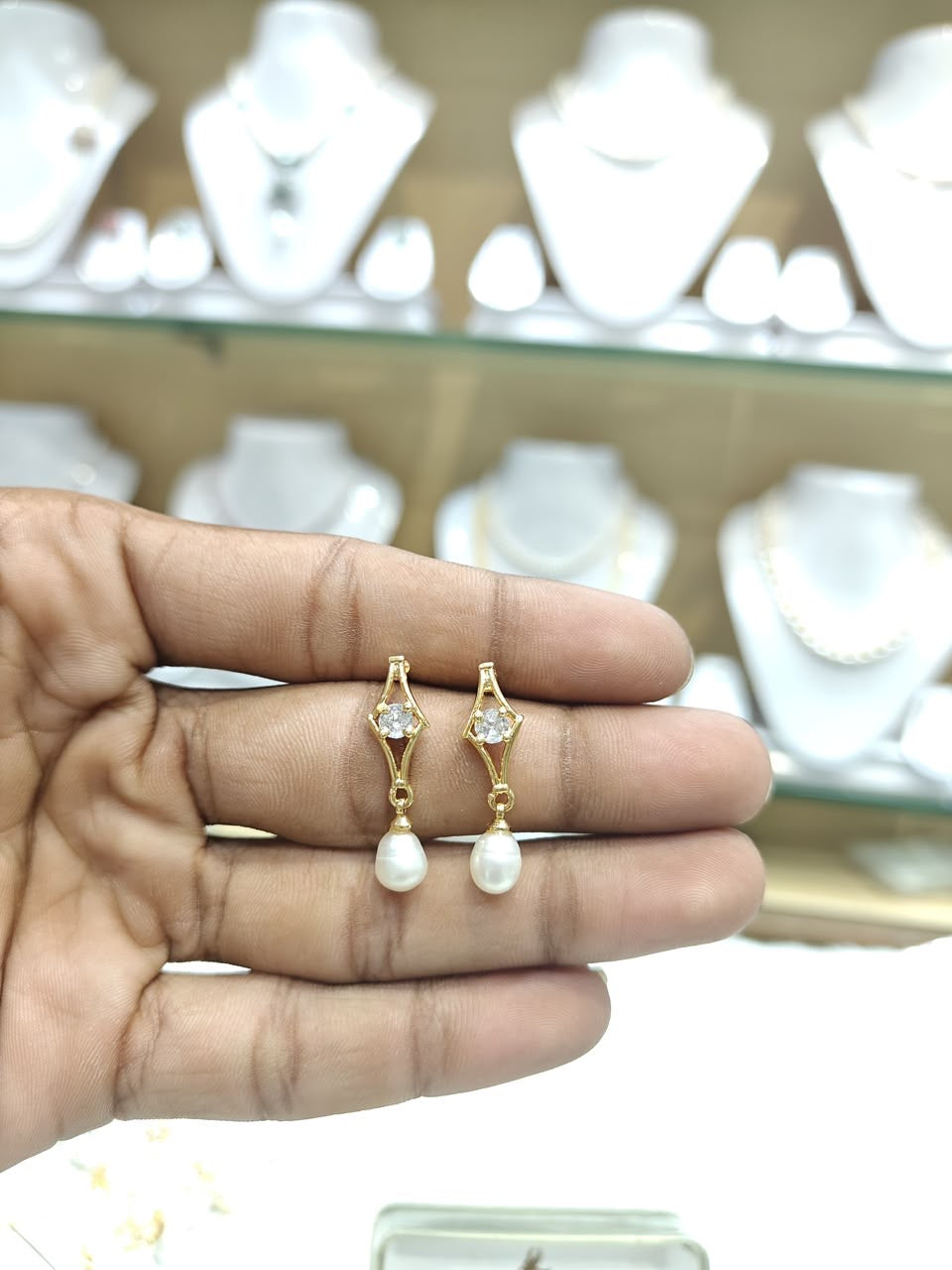 Beautiful Zircon Studded Pearl Drop Hanging