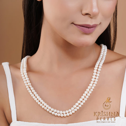 Gorgeous Round Pearl Two Line Necklace