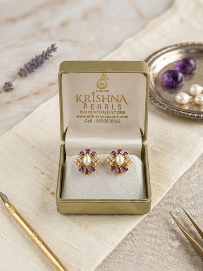 Real Pearl Amethyst Studds