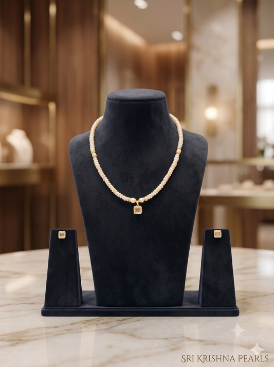 Beautiful Zircon & Pearl Single line Necklace Set