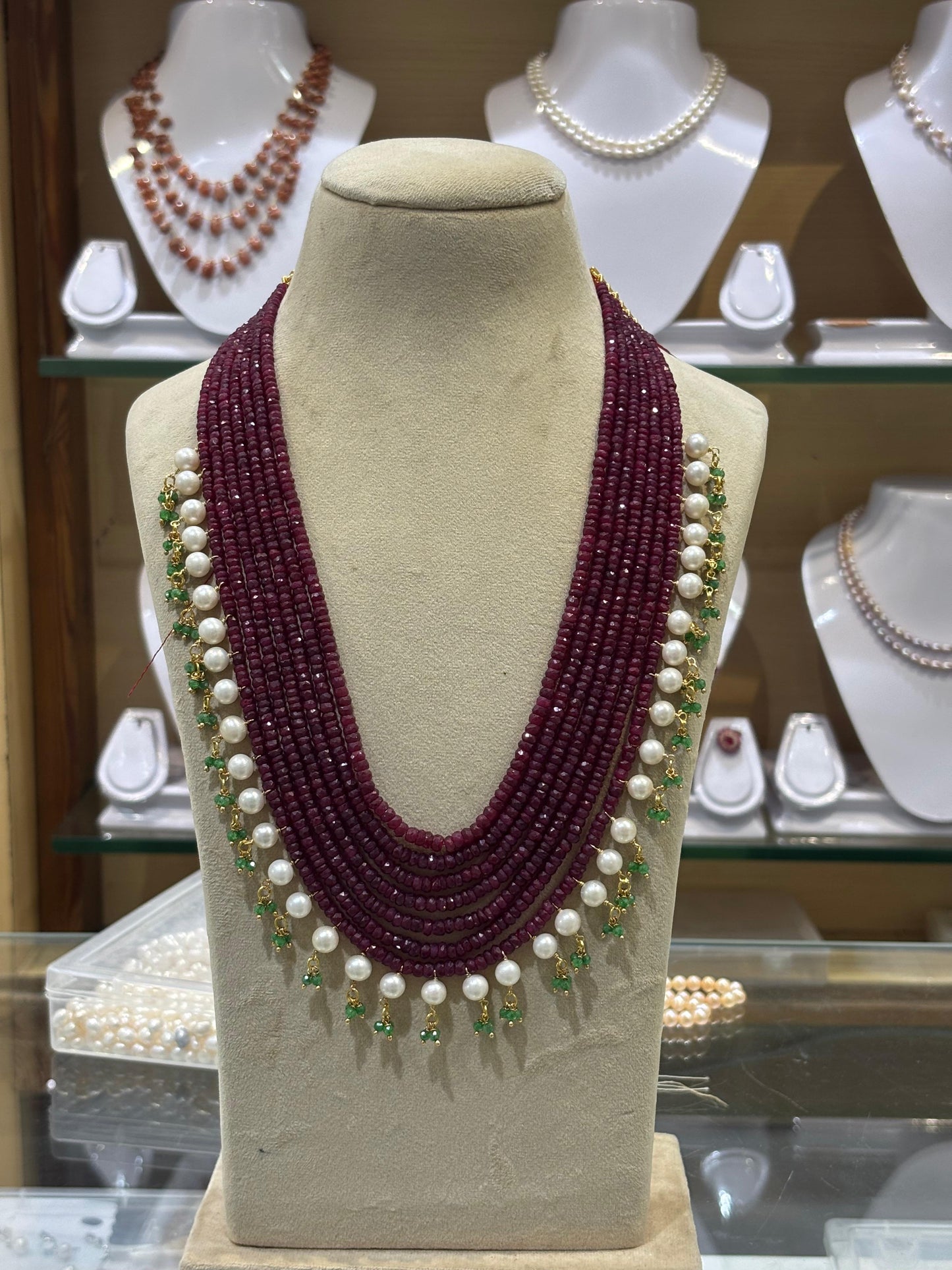Designer Ruby Pearl Long Rani Haar - By Tanushree Chakrabarty