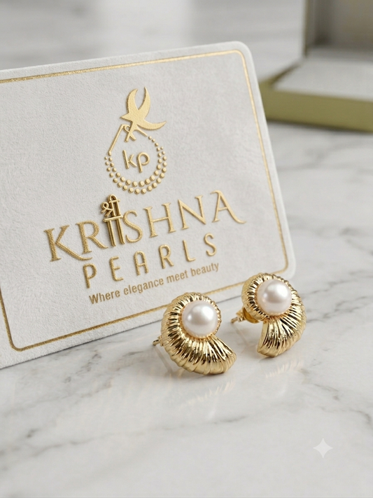 Sea Shell Real Pearl Studds