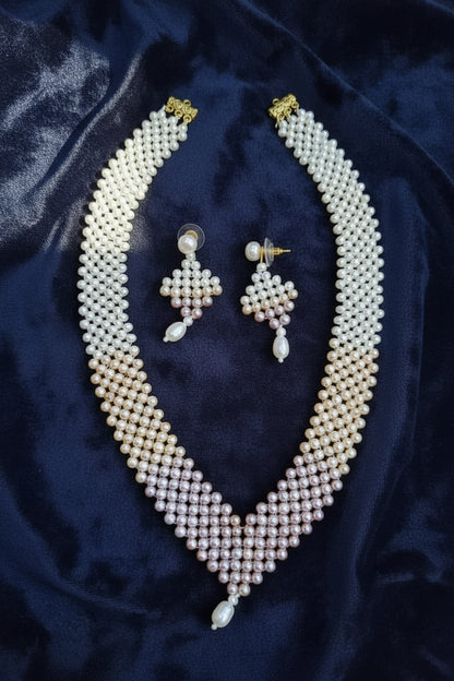 Exquisite Ombre Freshwater Pearl Jewelry Set Woven Mesh Necklace in Pastel Tones by Sri Krishna Pearls