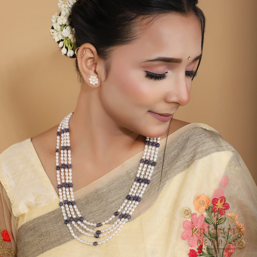 Elegant Pearl & Sapphire Necklace