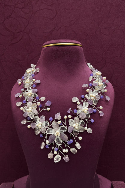 Bridal & Festive Amethyst Pearl Necklace | Handcrafted Statement Gemstone Jewelry