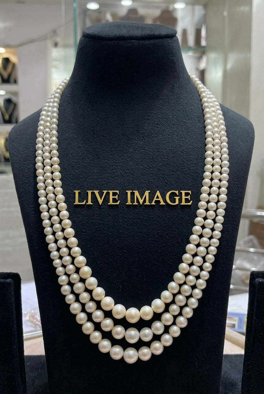 Three Layered Round Pearls Gradient Necklace