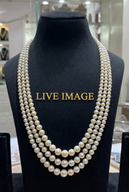 Three Layered Round Pearls Gradient Necklace