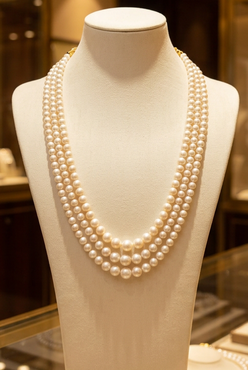 Three Layered Round Pearls Gradient Necklace
