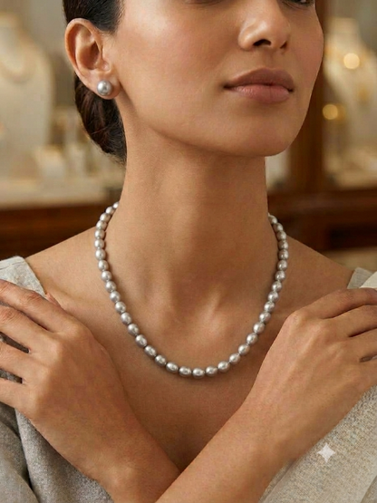 Simple & Elegant Grey Pearls Combo Necklace ( Bracelet & Earrings)