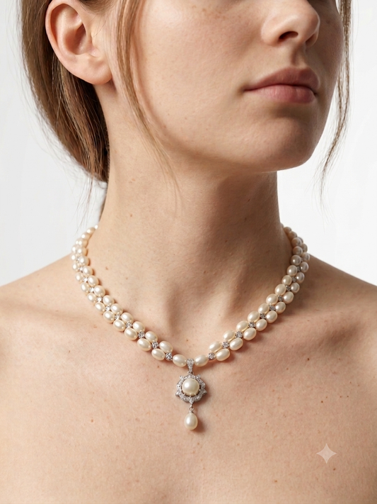Blossom Double Layer Pearls Necklace Set