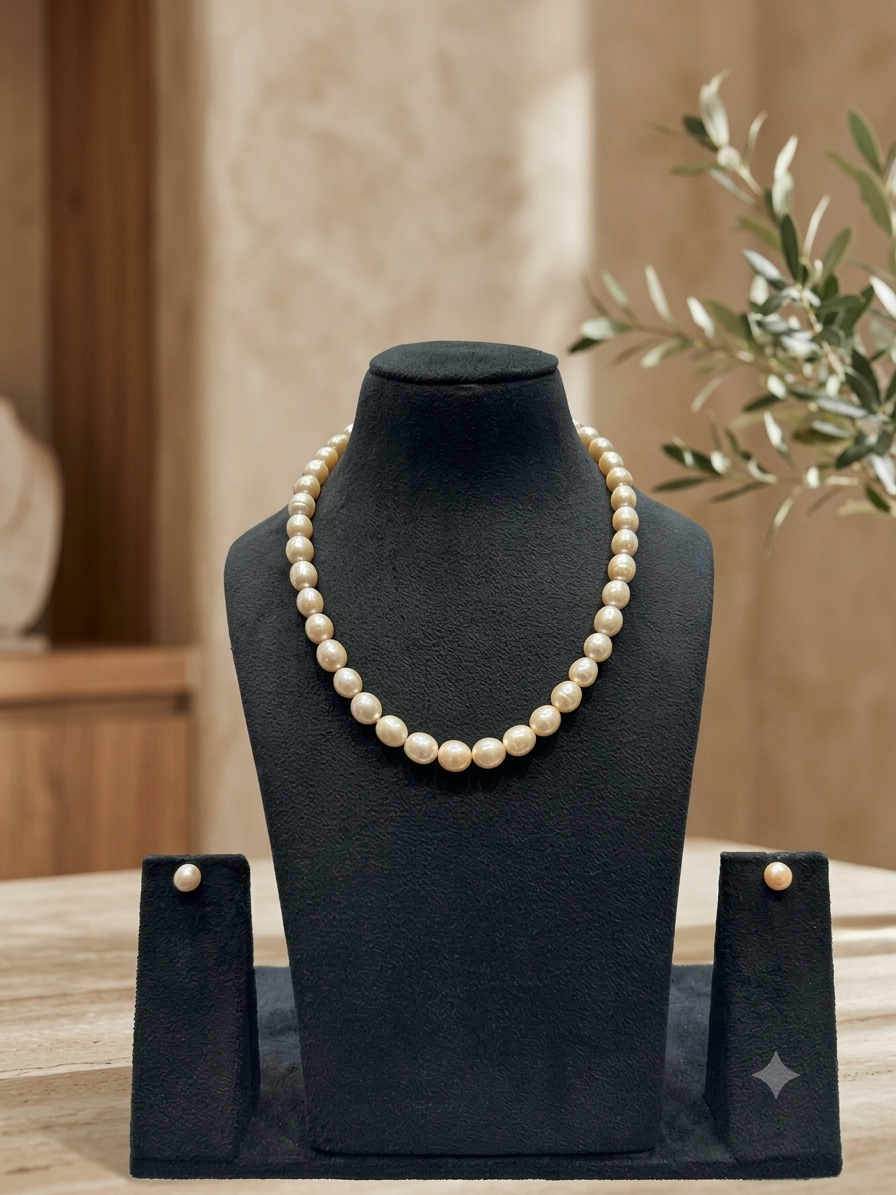Lustrous Oval Shape Peach Pink Necklace