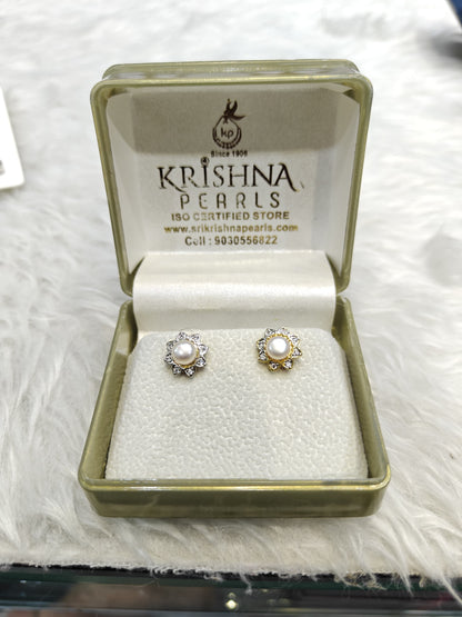 92.5 Silver Post Pin Imperial Clover Pearl Earrings