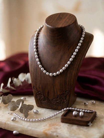 Grey Pearls Graduation Necklace with Bracelet Combo