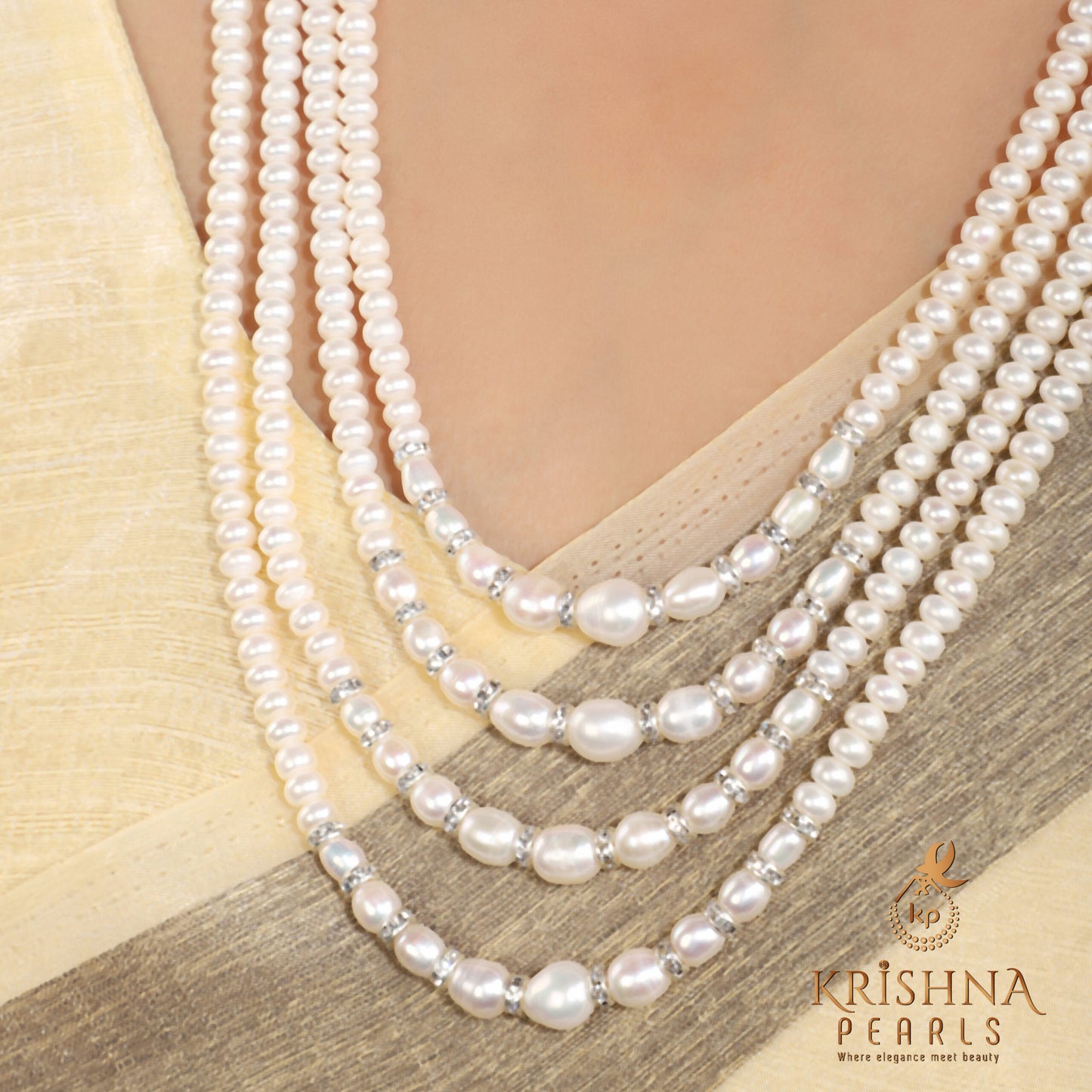 Designer Oval & Flat Mix Long Pearl Necklace