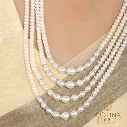 Designer Oval & Flat Mix Long Pearl Necklace