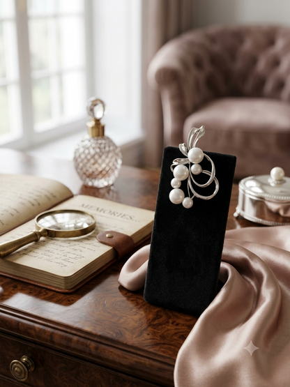 92.5 Silver Flora Pearl Swirl Studded Side Brooch