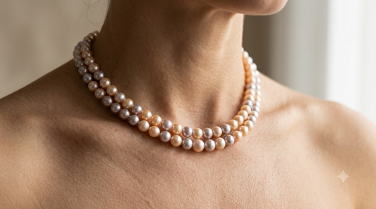 Round Pearls Pink Hues 7 -8mm Two Layered