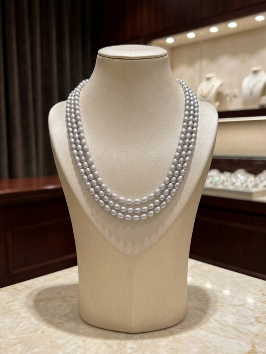 Grey Oval Pearls - Three Layered Grey Pearl Jewellery AA Grade