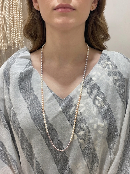 Long Pearls Necklace 32 Inch - Multi Colour AAA