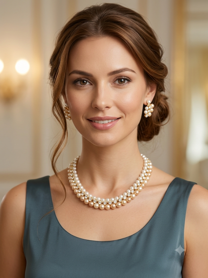 Royal Two-Tone Natural Freshwater Pearl & CZ Necklace Set with Matching Earrings | Sri Krishna Pearls