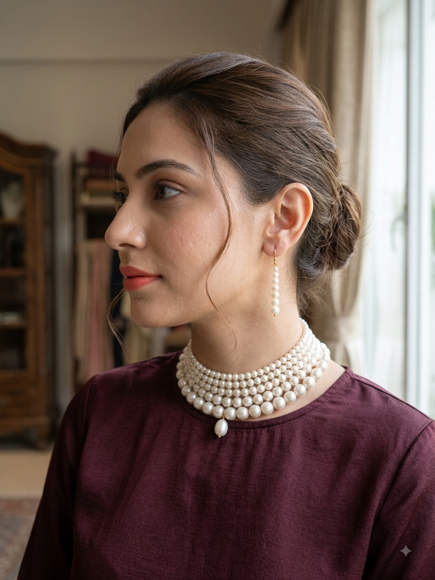 Real Pearls 5 Layers Choker Set