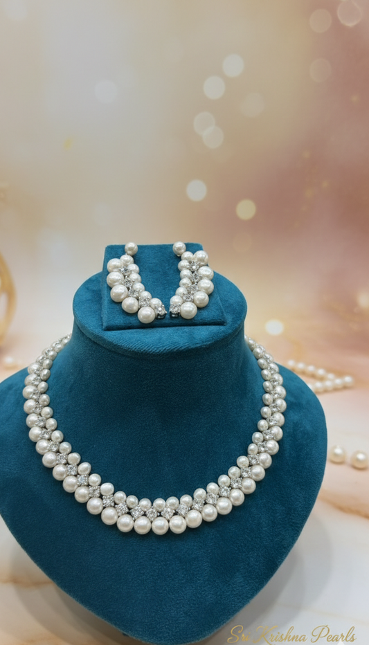 Exclusive Zircon Studded Three Line Pearls Choker Set