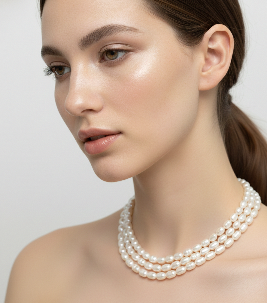 Adorable Gradient Oval Pearls Necklace Set